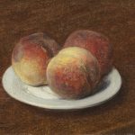 "Henri Fantin-Latour, Three Peaches on a Plate, 1868, oil on paper on canvas, overall: 19.7 x 25.7 cm (7 3/4 x 10 1/8 in.)
framed: 34.3 x 40.6 x 6.4 cm (13 1/2 x 16 x 2 1/2 in.), Collection of Mr. and Mrs. Paul Mellon, 1994.59.7"
