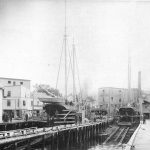 Burnham Railways on Duncan's Point. Schs. Hattie B. West and Isabel Leighton on the ways. c1870.