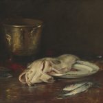 "William Merritt Chase, An English Cod, 1904, oil on canvas, overall: 91.76 × 101.92 cm (36 1/8 × 40 1/8 in.)
framed: 47 1/2 x 51 7/8 x 5 in. (120.65 x 131.76 x 12.7 cm), Corcoran Collection (Museum Purchase, Gallery Fund), 2014.136.5"