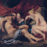Lot and his daughters
*oil on canvas
*190 x 225cm. including early 18th century horizontal additions to top and bottom edges of circa 18 and 10cm. wide
*circa 16131614